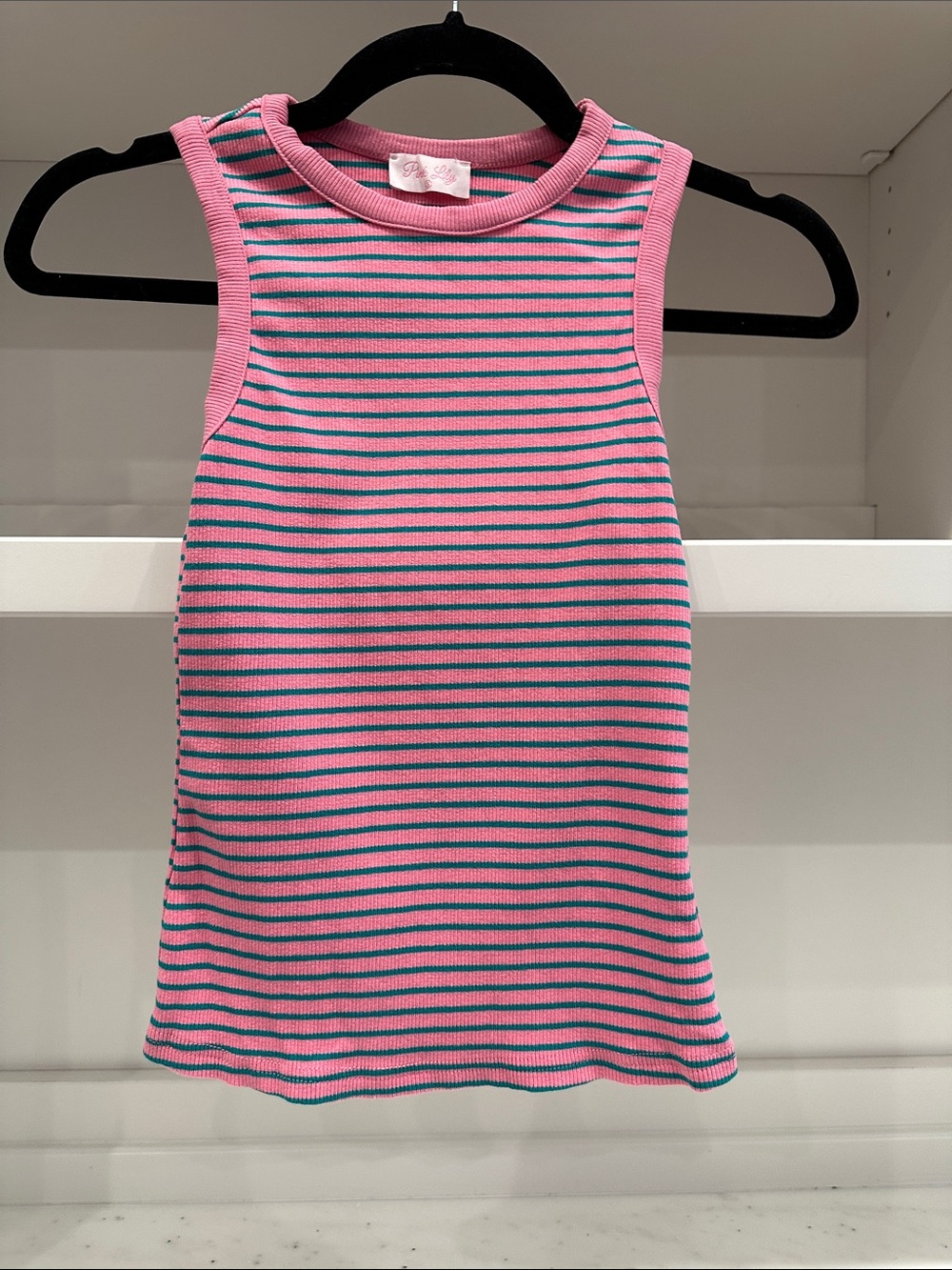Pink Lily small pink and teal Stripe Ribbed Tank Top. Like new